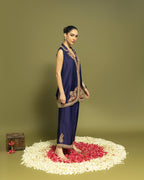 PURPLE EMBROIDERED LAPEL JACKET WITH WIDE LEG PANT