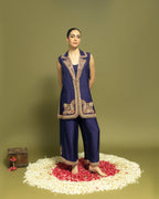 PURPLE EMBROIDERED LAPEL JACKET WITH WIDE LEG PANT