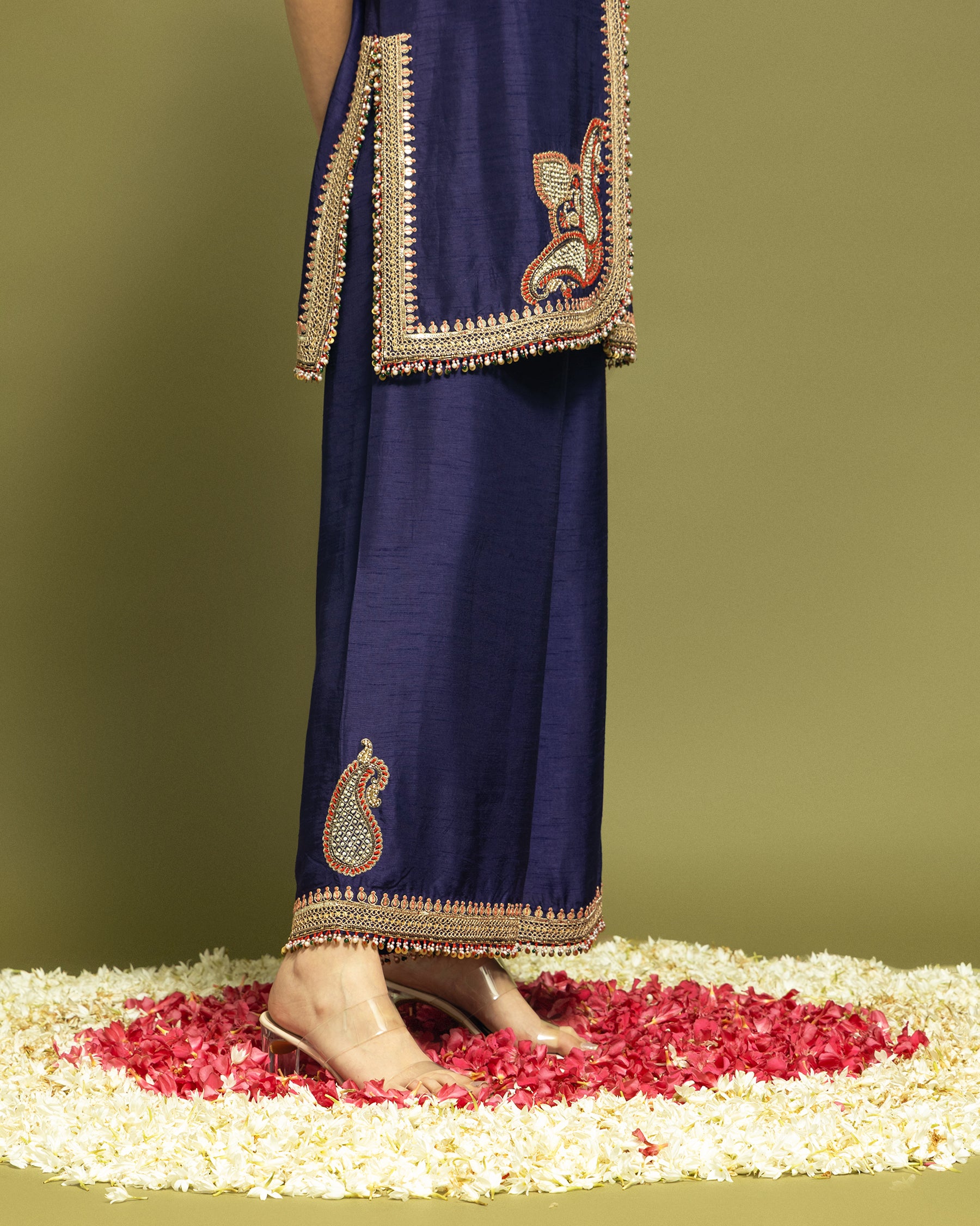 PURPLE EMBROIDERED LAPEL JACKET WITH WIDE LEG PANT