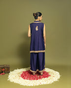 PURPLE EMBROIDERED LAPEL JACKET WITH WIDE LEG PANT