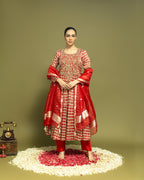 RED TISSUE ZARDOZI ANARKALI SUIT SET