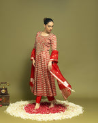 RED TISSUE ZARDOZI ANARKALI SUIT SET