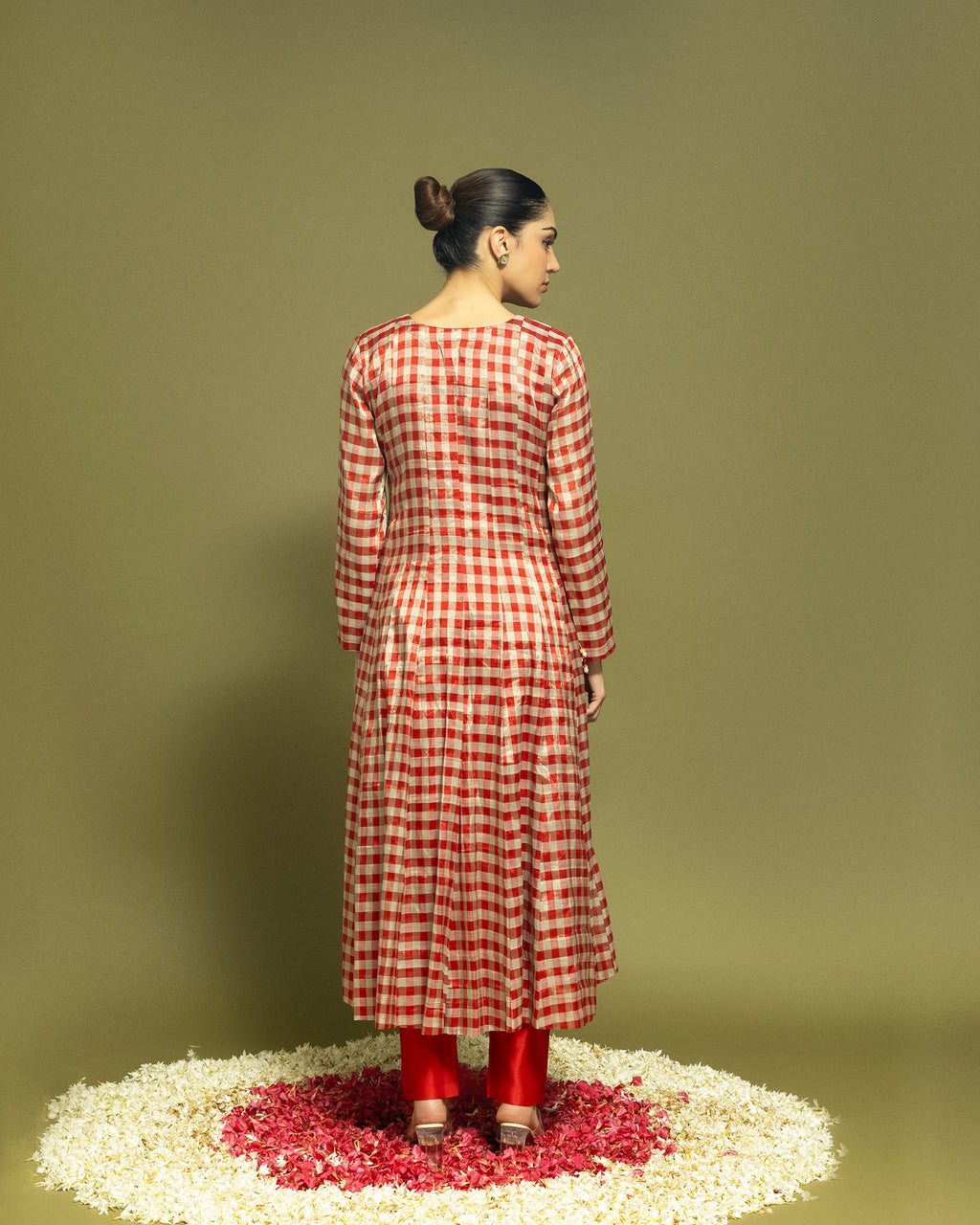 RED TISSUE ZARDOZI ANARKALI SUIT SET