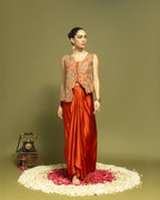 RUST ORANGE INDO WESTERN DRAPED SKIRT SET