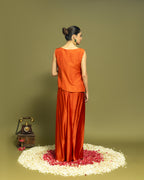 RUST ORANGE INDO WESTERN DRAPED SKIRT SET