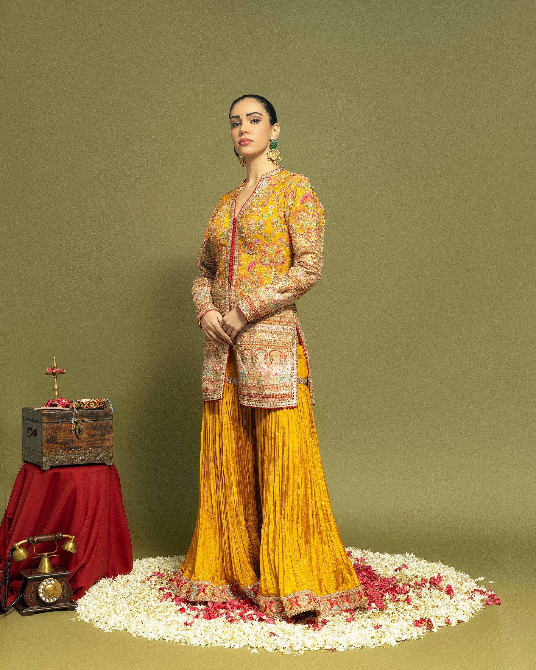 MUSTARD APPLIQUE SHARARA SET