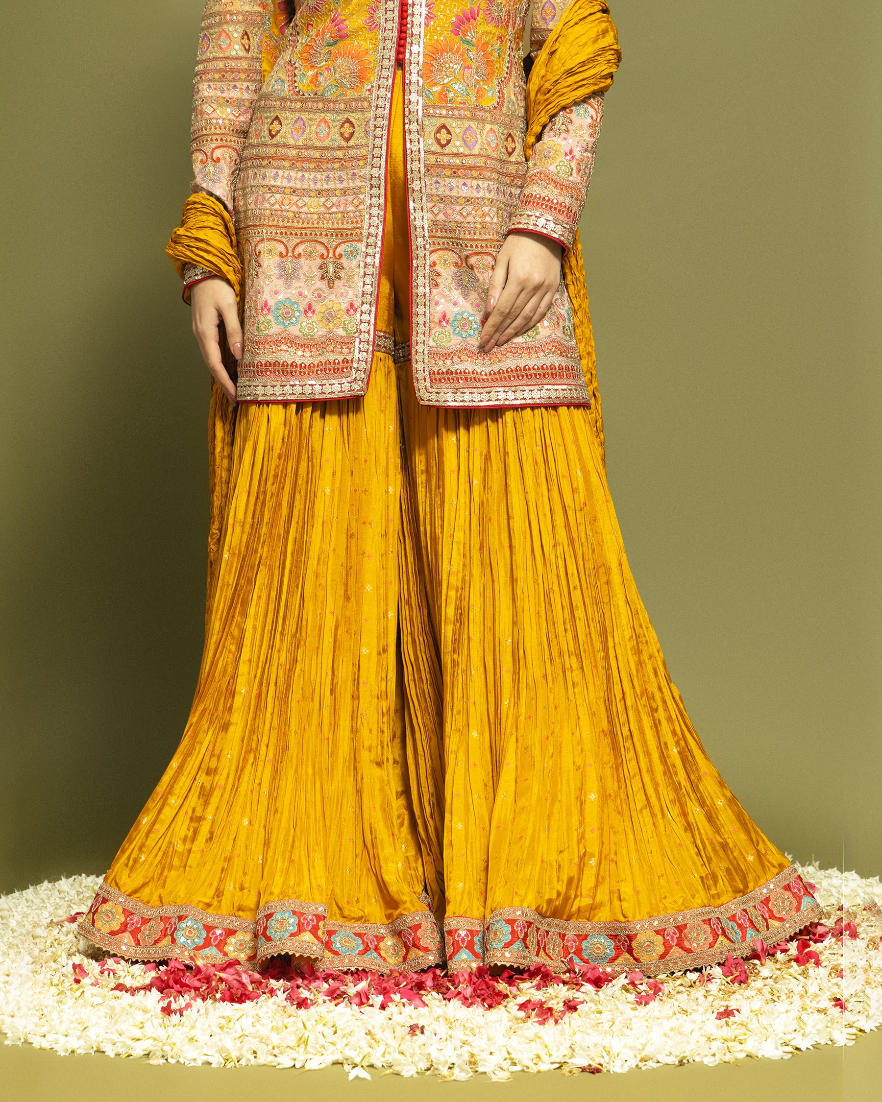 MUSTARD APPLIQUE SHARARA SET