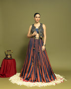 STRIPED INDO WESTERN JACKET AND SKIRT SET