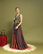 STRIPED INDO WESTERN JACKET AND SKIRT SET