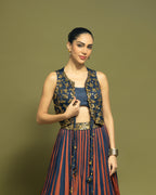 STRIPED INDO WESTERN JACKET AND SKIRT SET