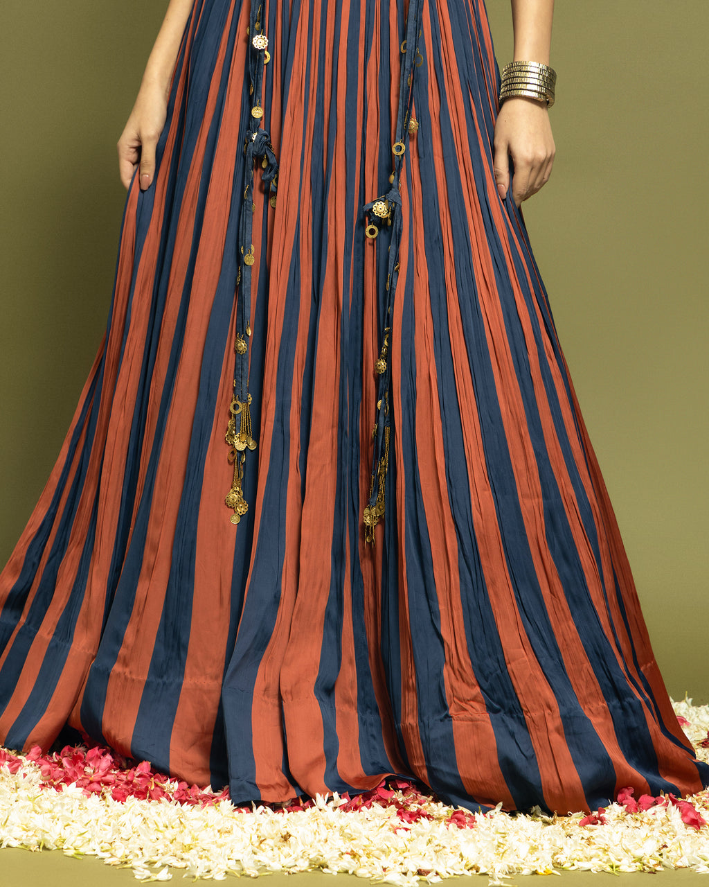 STRIPED INDO WESTERN JACKET AND SKIRT SET