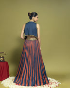 STRIPED INDO WESTERN JACKET AND SKIRT SET