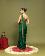 BOTTLE GREEN PRE-DRAPED SAREE WITH CAPE