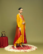 MUSTARD BANARASI SILK ANARKALI SET
