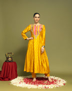 MUSTARD BANARASI SILK ANARKALI SET
