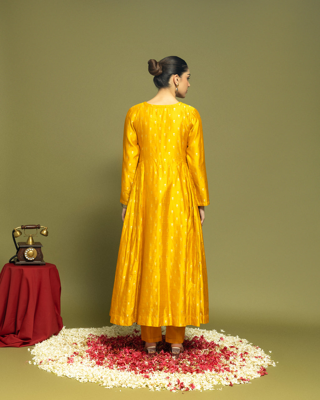MUSTARD BANARASI SILK ANARKALI SET