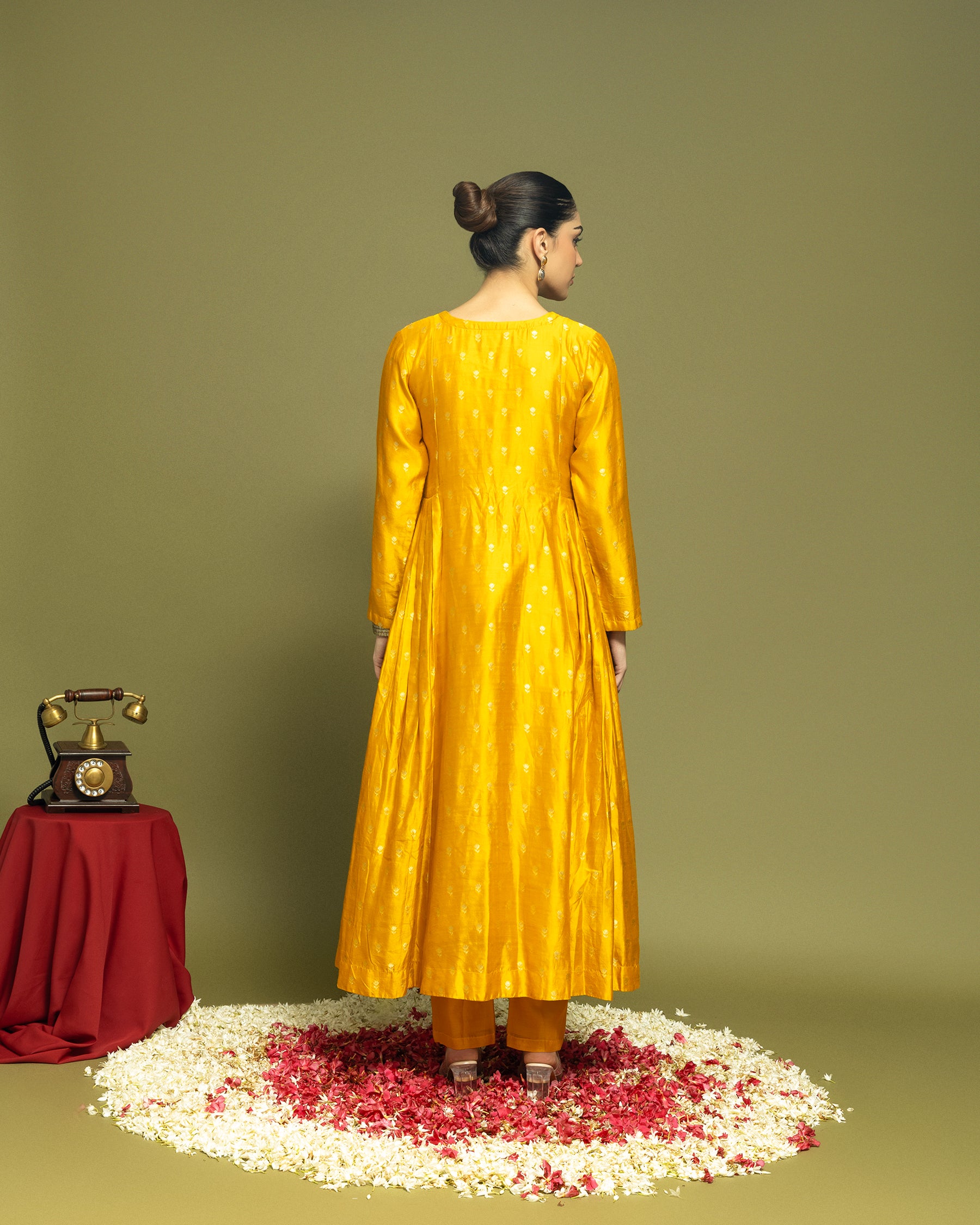 MUSTARD BANARASI SILK ANARKALI SET