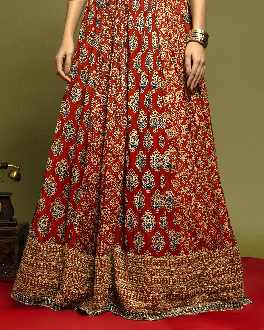 BRICK RED AJRAKH LEHENGA SET