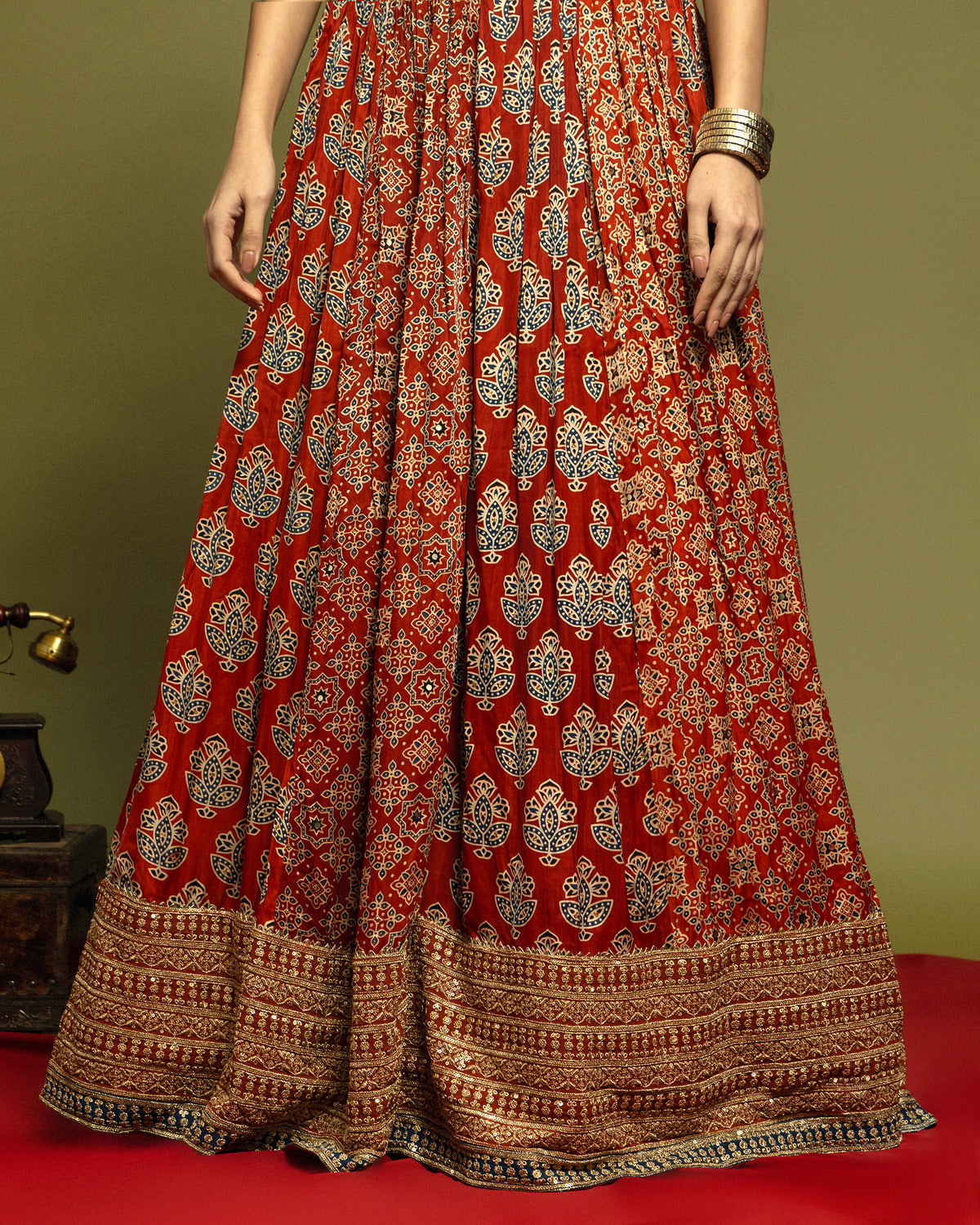 BRICK RED AJRAKH LEHENGA SET