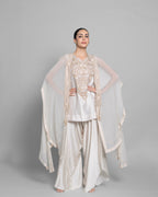 IVORY PEARL WORK CAPE AND TULIP PALAZZO SET