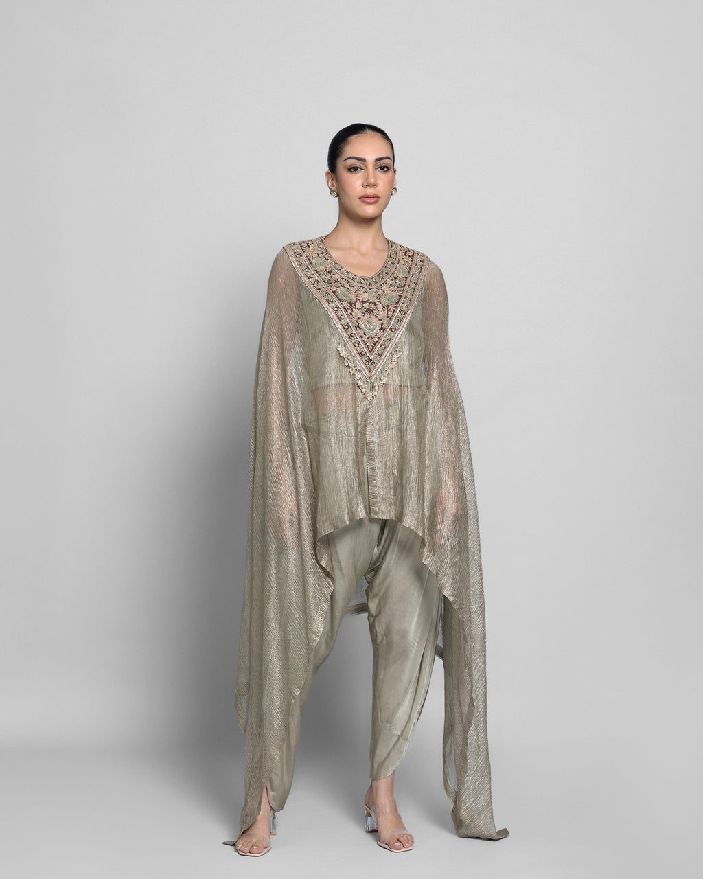 CRUSHED TISSUE CAPE DHOTI SET