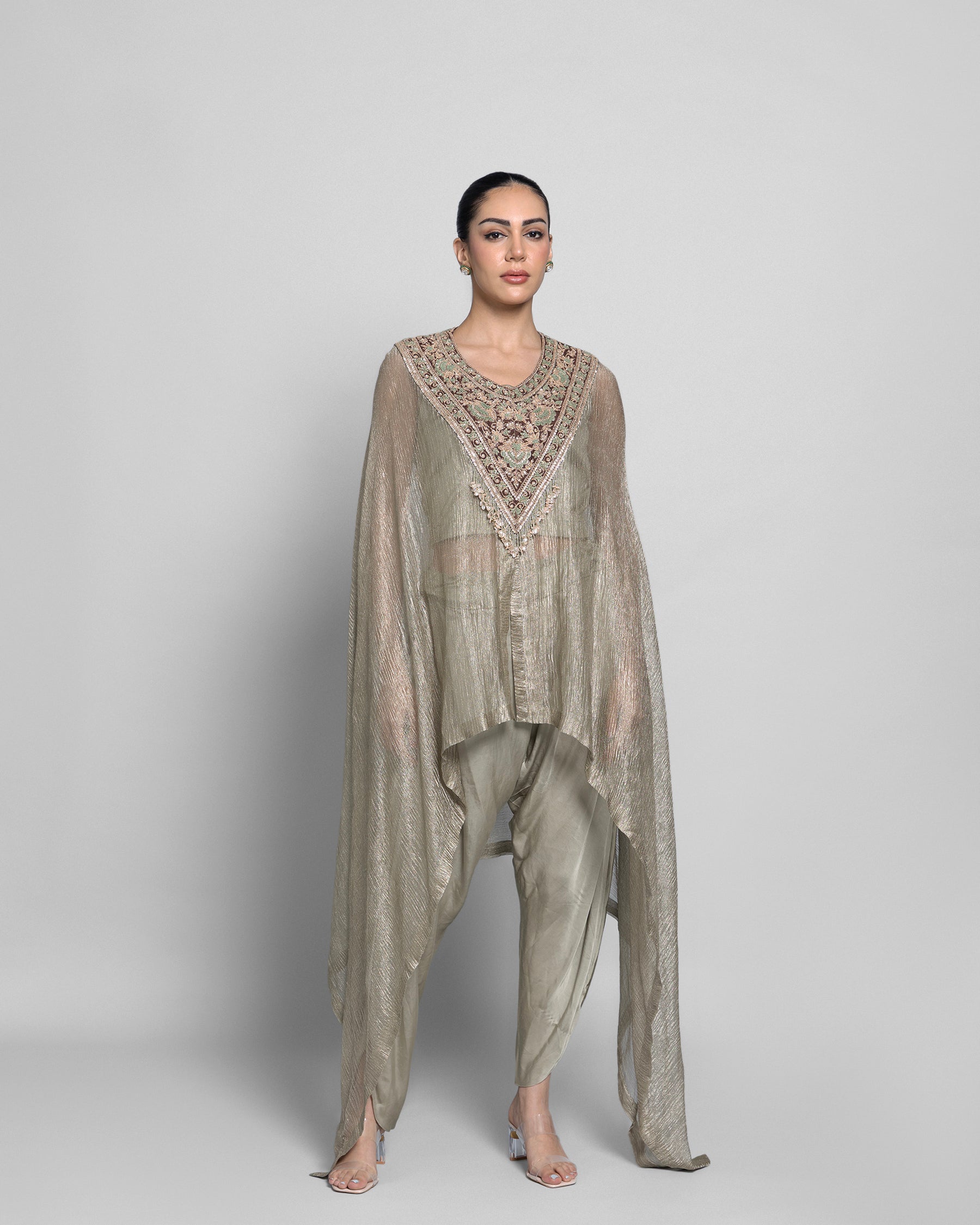 CRUSHED TISSUE CAPE DHOTI SET