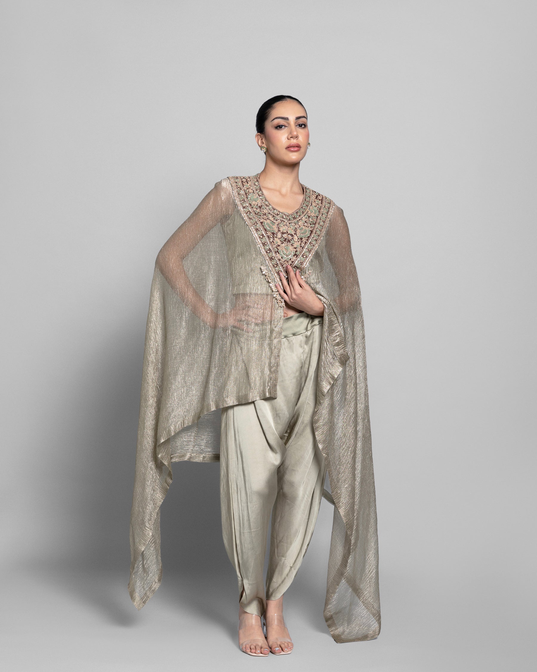 CRUSHED TISSUE CAPE DHOTI SET