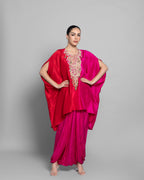 CORAL OMBRE SILK KAFTAN SKIRT SET