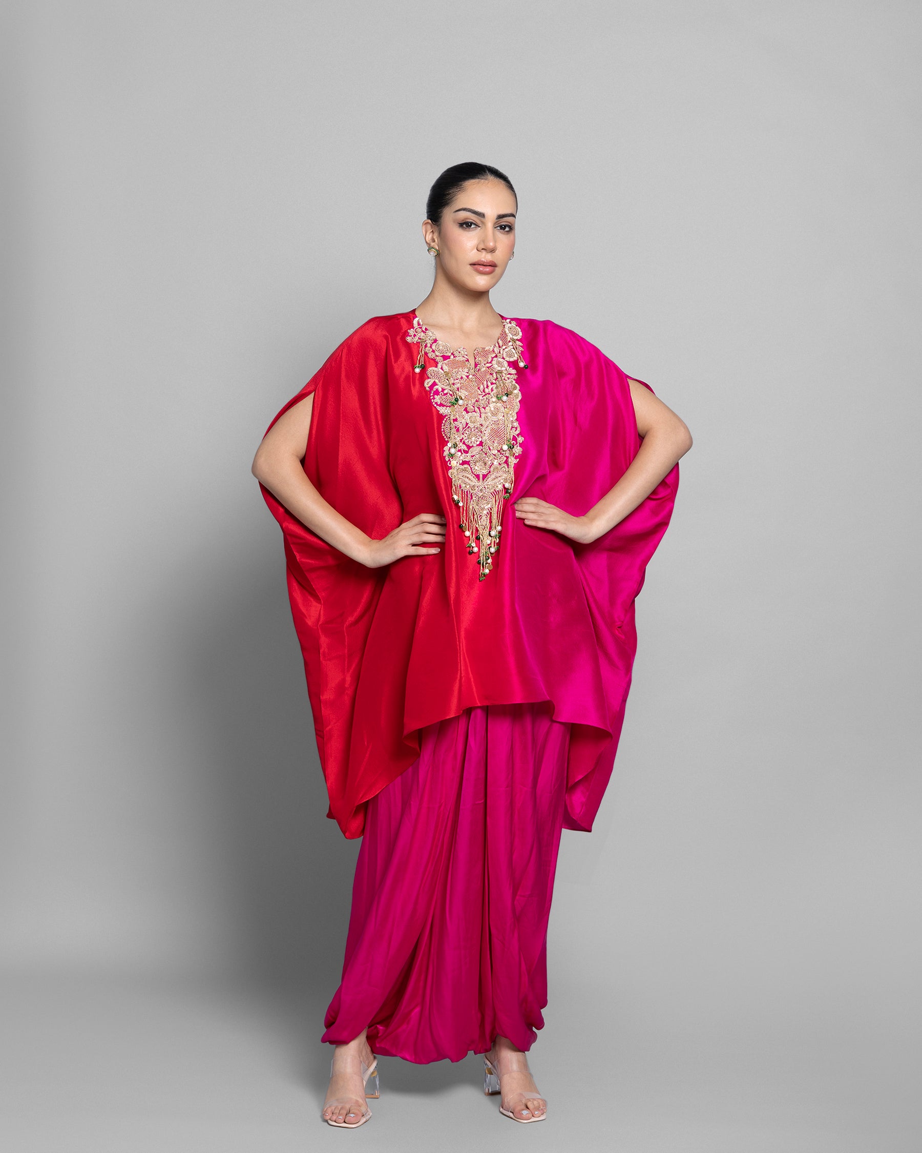 CORAL OMBRE SILK KAFTAN SKIRT SET