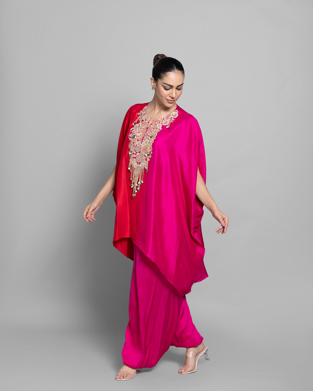 CORAL OMBRE SILK KAFTAN SKIRT SET