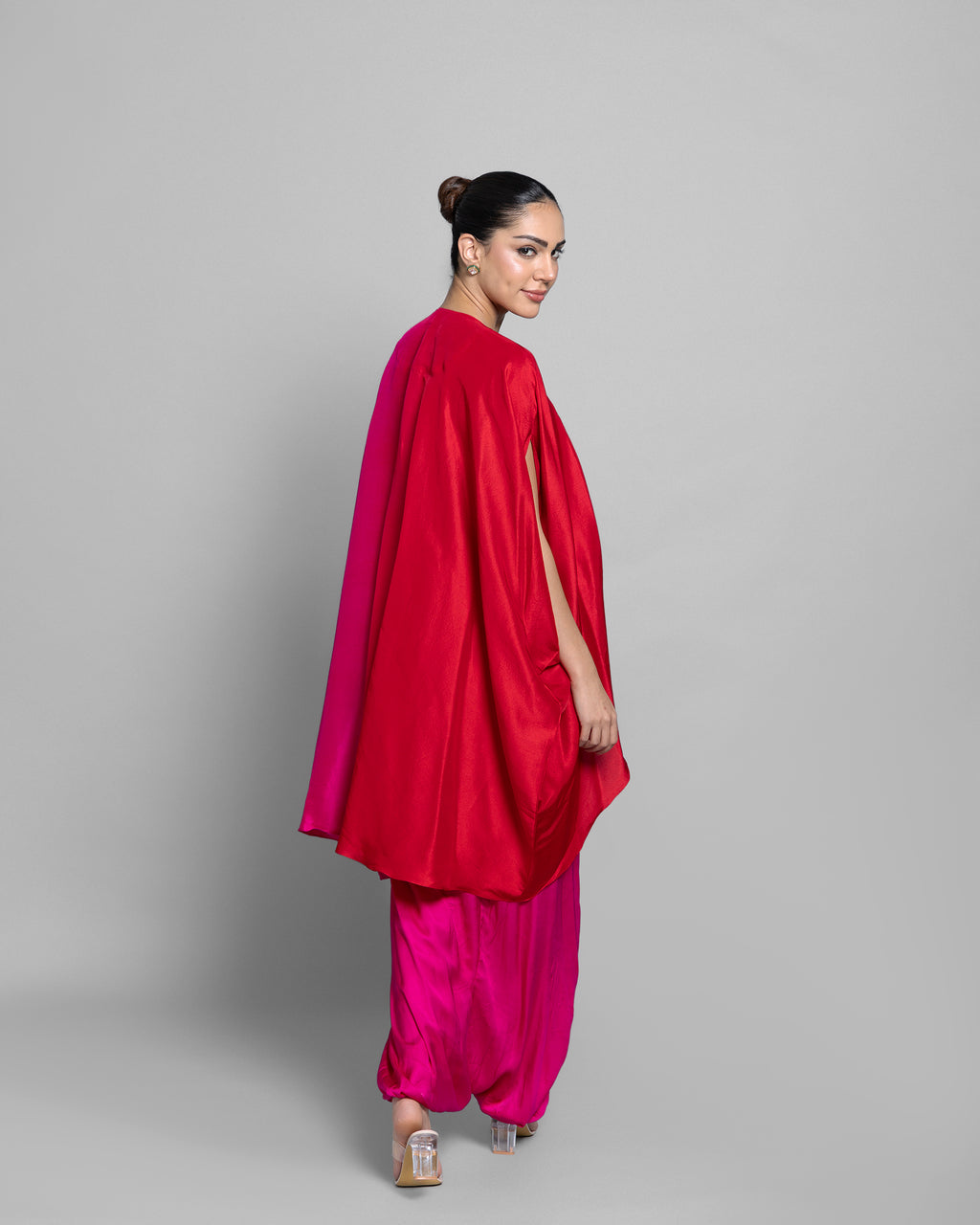 CORAL OMBRE SILK KAFTAN SKIRT SET