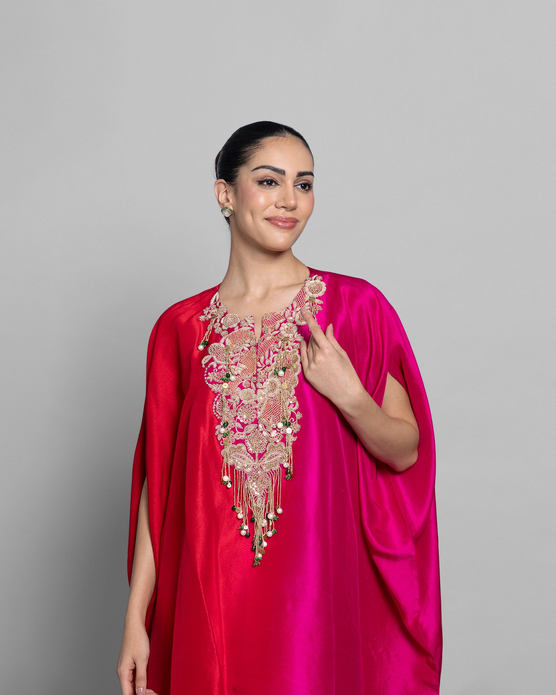 CORAL OMBRE SILK KAFTAN SKIRT SET