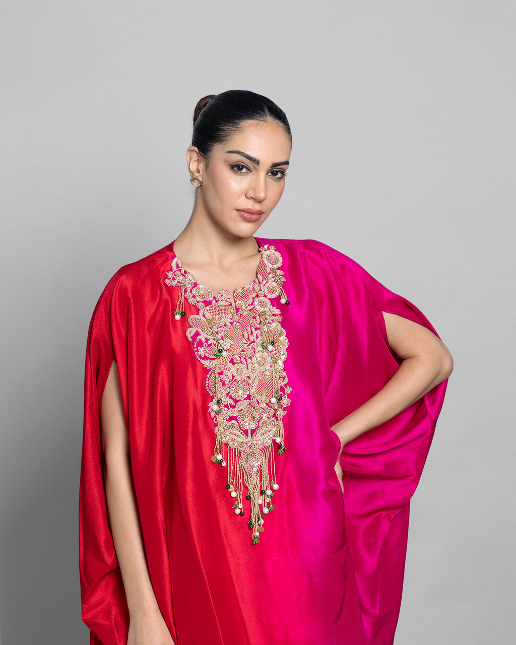 CORAL OMBRE SILK KAFTAN SKIRT SET