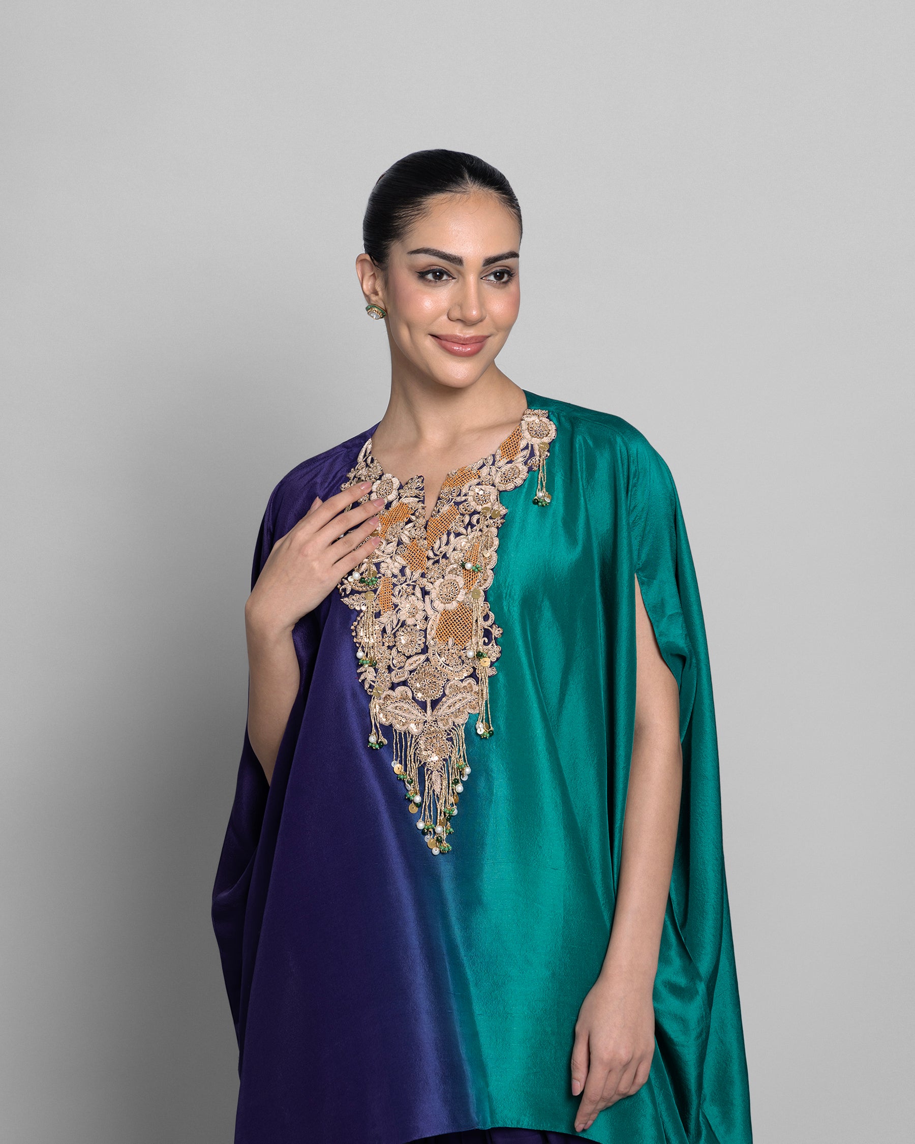 OCEANIC OMBRE SILK KAFTAN SKIRT SET