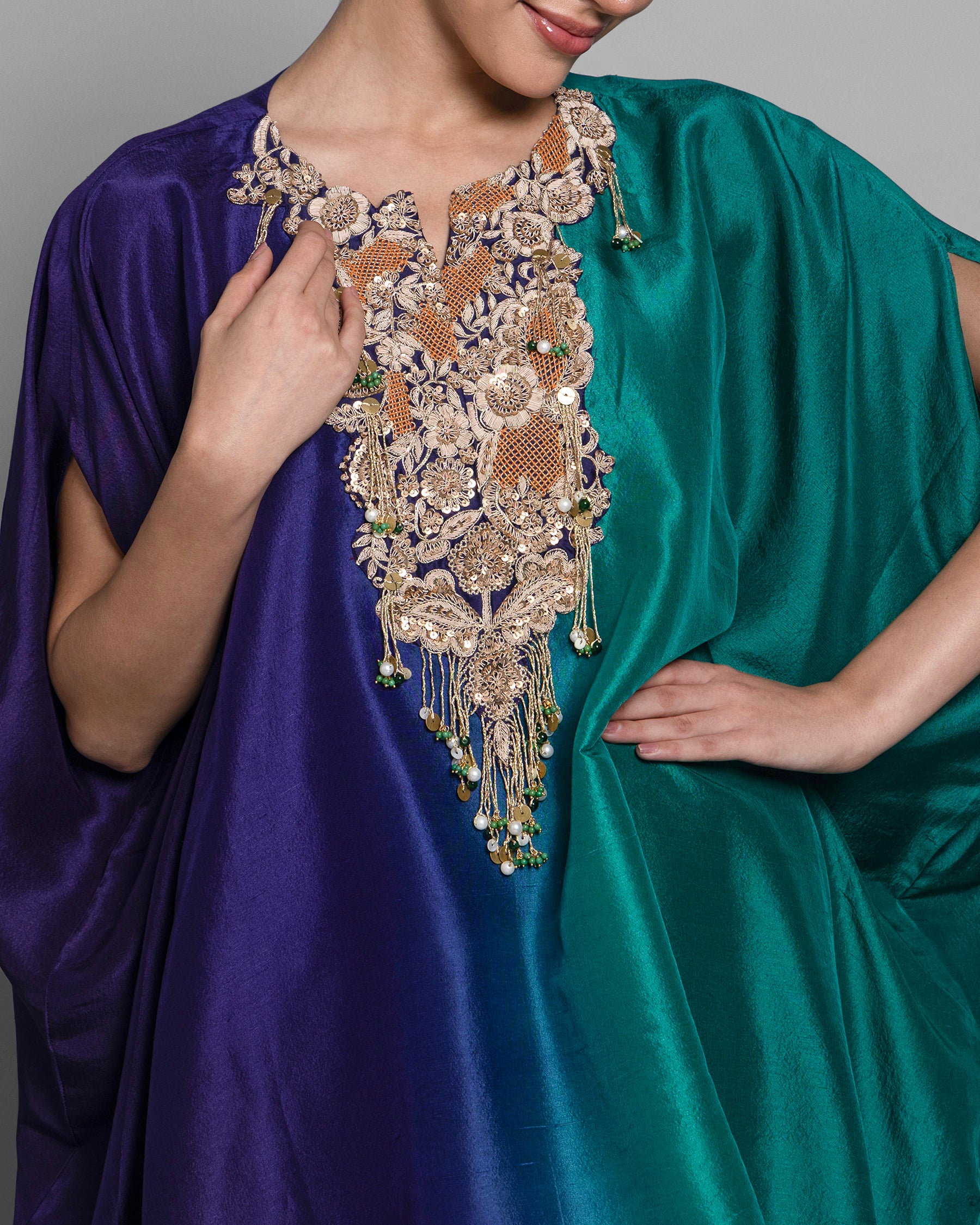 OCEANIC OMBRE SILK KAFTAN SKIRT SET