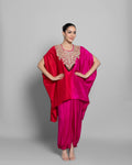 CORAL OMBRE KAFTAN & PLEATED SKIRT SET