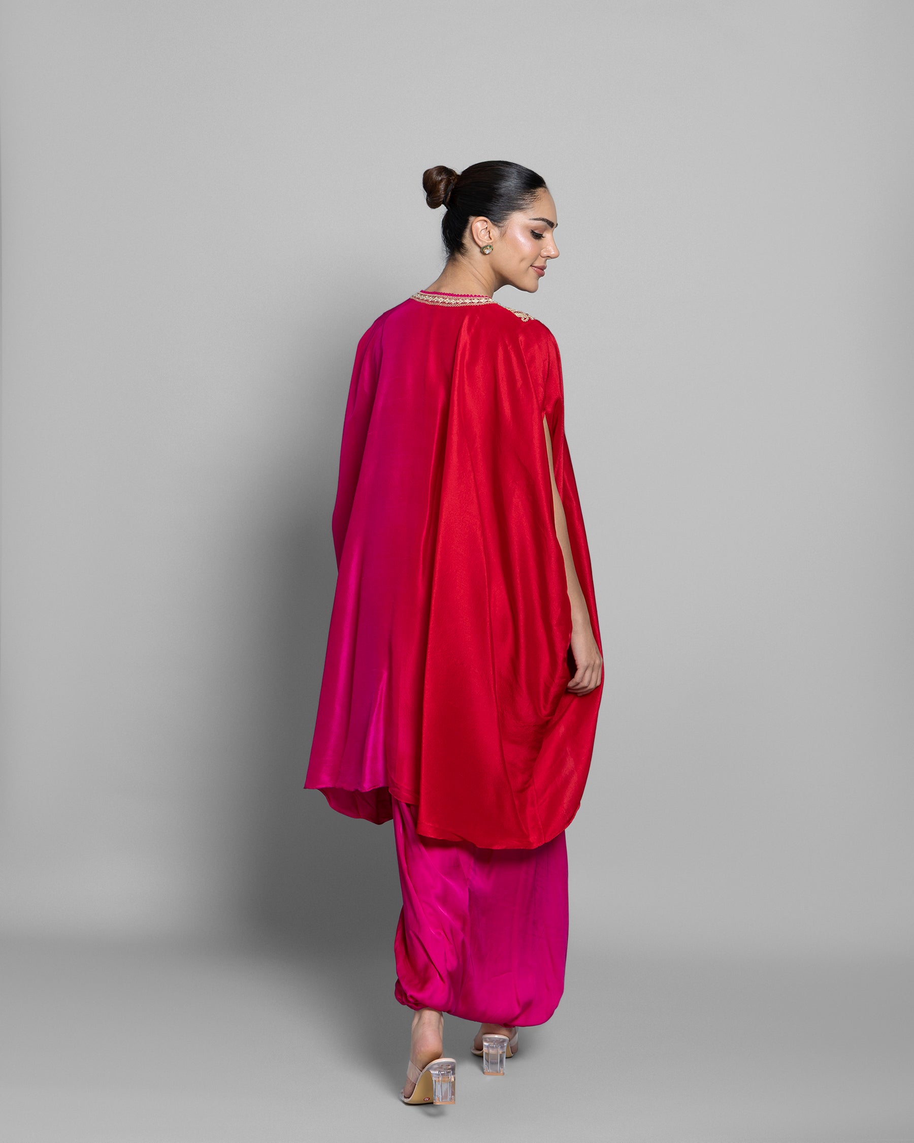 CORAL OMBRE KAFTAN & PLEATED SKIRT SET