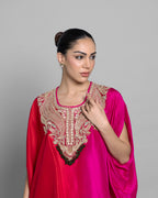 CORAL OMBRE KAFTAN & PLEATED SKIRT SET