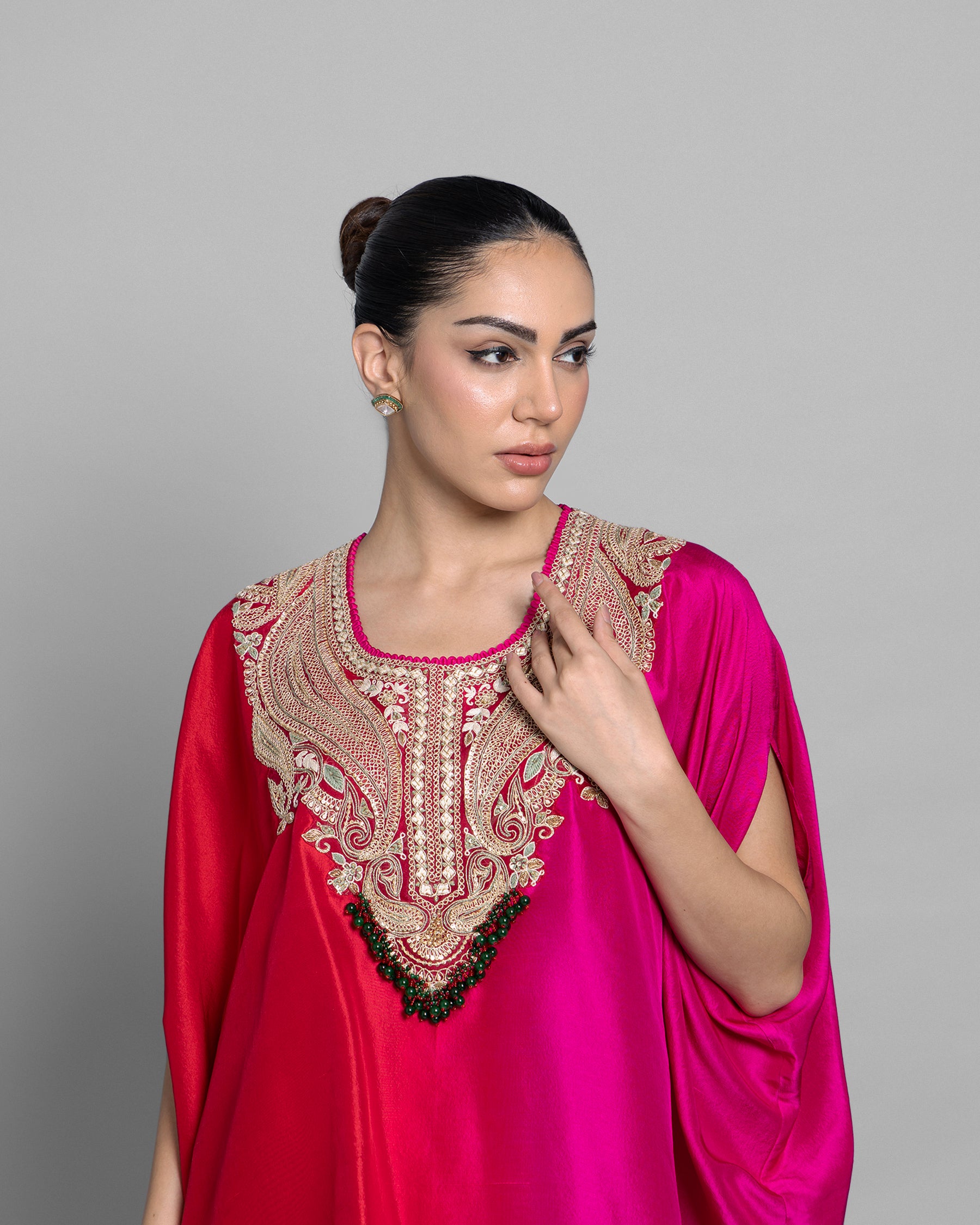CORAL OMBRE KAFTAN & PLEATED SKIRT SET