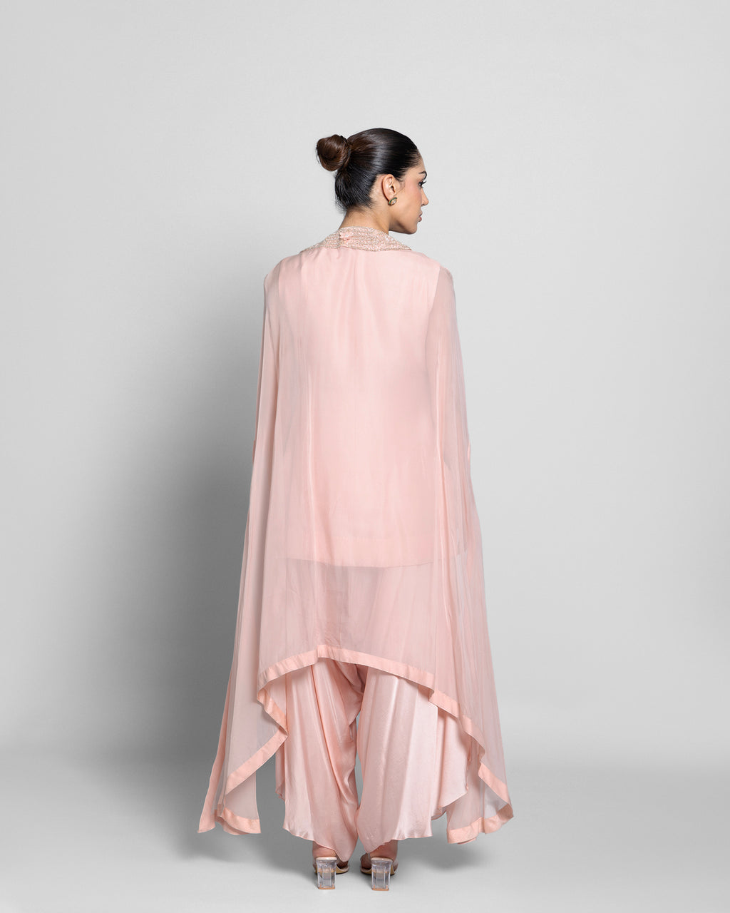 ROSE PINK PEARL WORK CAPE AND TULIP PALAZZO SET
