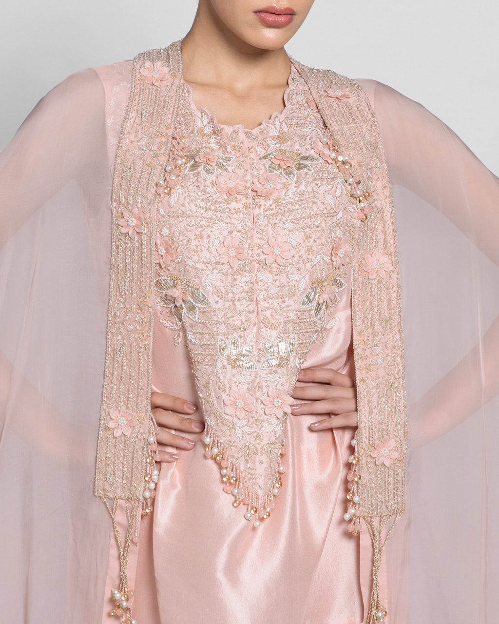 ROSE PINK PEARL WORK CAPE AND TULIP PALAZZO SET
