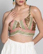 IVORY RAW SILK LEHENGA SET WITH CAPE
