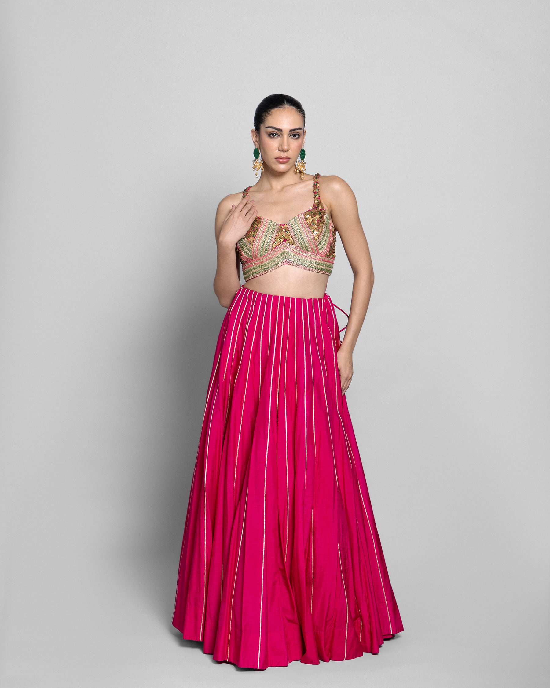 FUCHSIA RAW SILK LEHENGA SET WITH CAPE