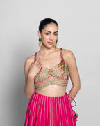 FUCHSIA RAW SILK LEHENGA SET WITH CAPE