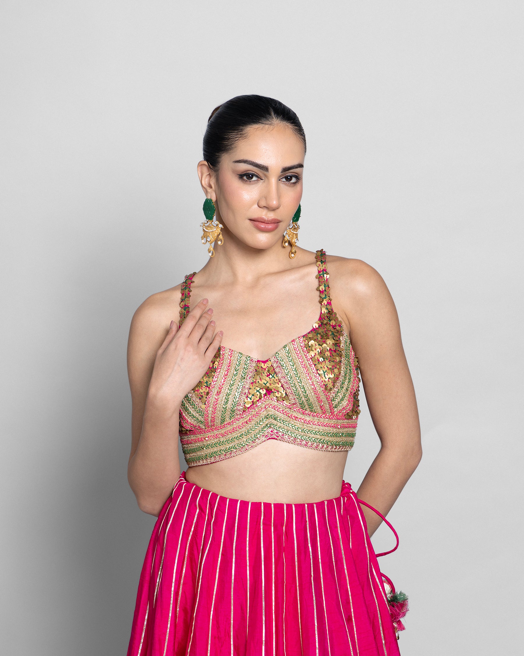 FUCHSIA RAW SILK LEHENGA SET WITH CAPE