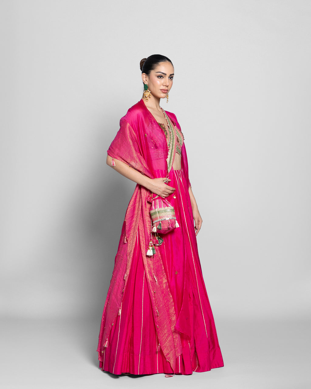 FUCHSIA RAW SILK LEHENGA SET WITH CAPE