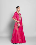 FUCHSIA RAW SILK LEHENGA SET WITH CAPE