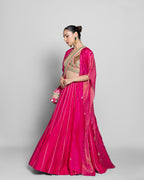 FUCHSIA RAW SILK LEHENGA SET WITH CAPE