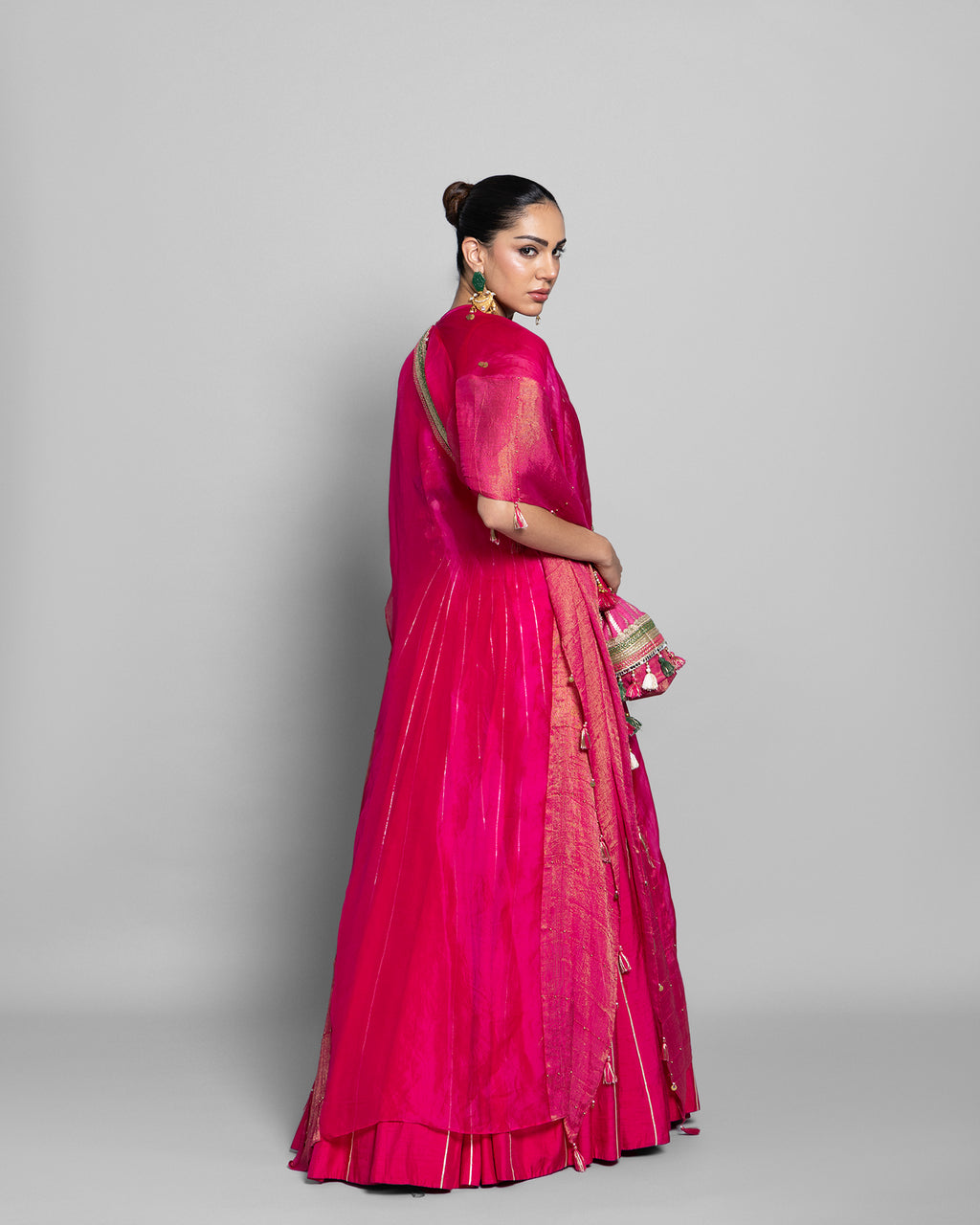 FUCHSIA RAW SILK LEHENGA SET WITH CAPE