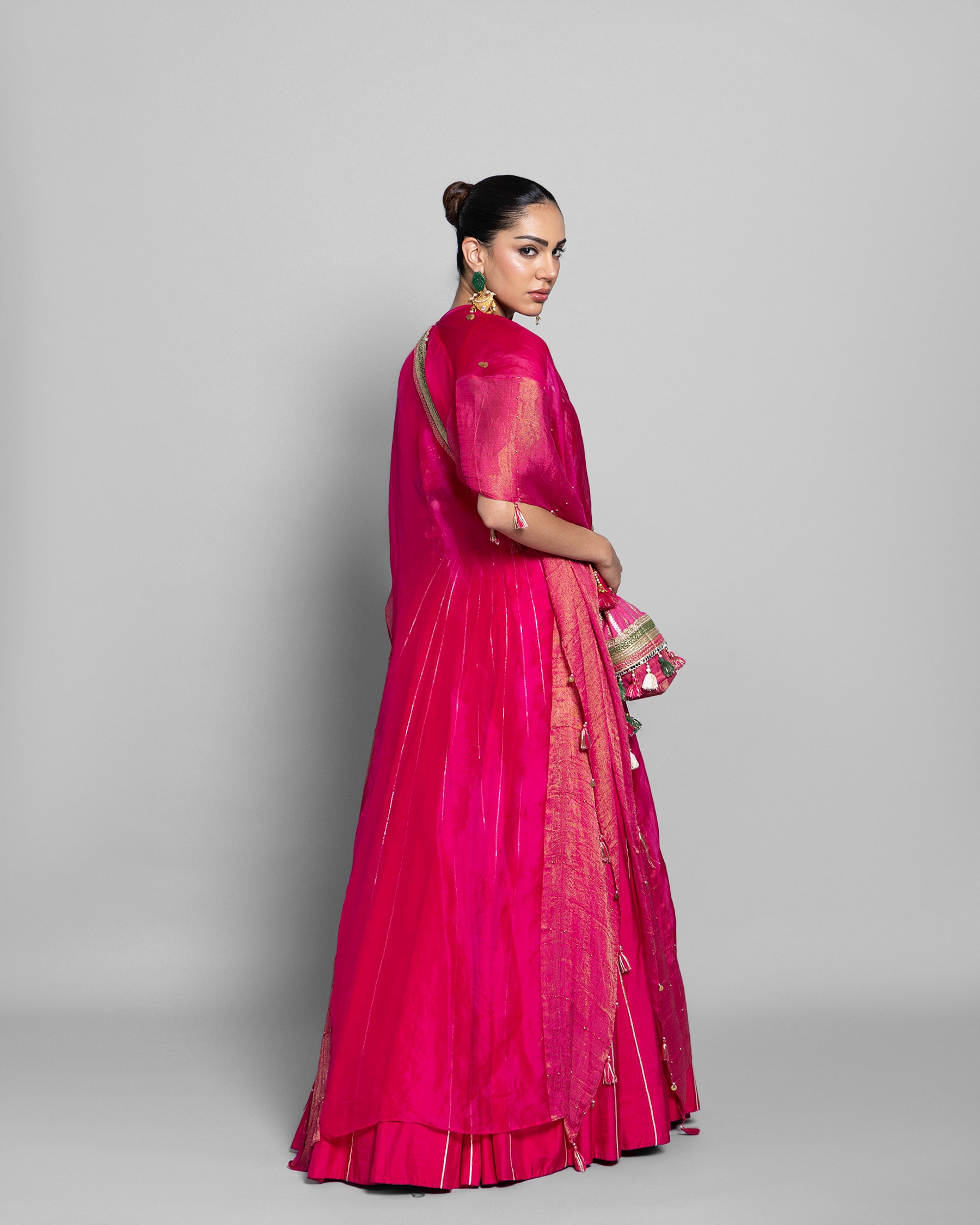 FUCHSIA RAW SILK LEHENGA SET WITH CAPE